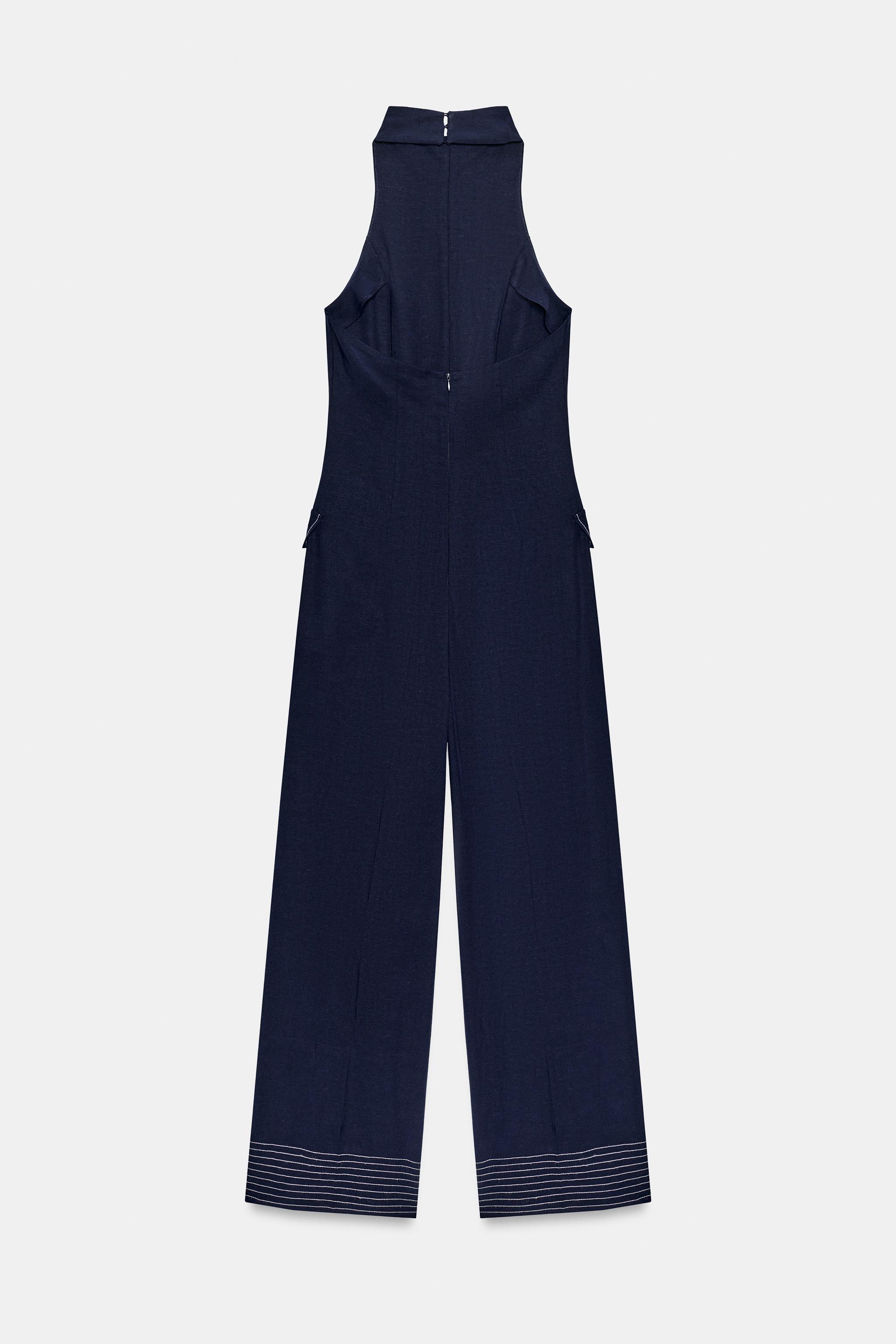 Zara Kontrast Biyeli Halter Tulum görsel 7