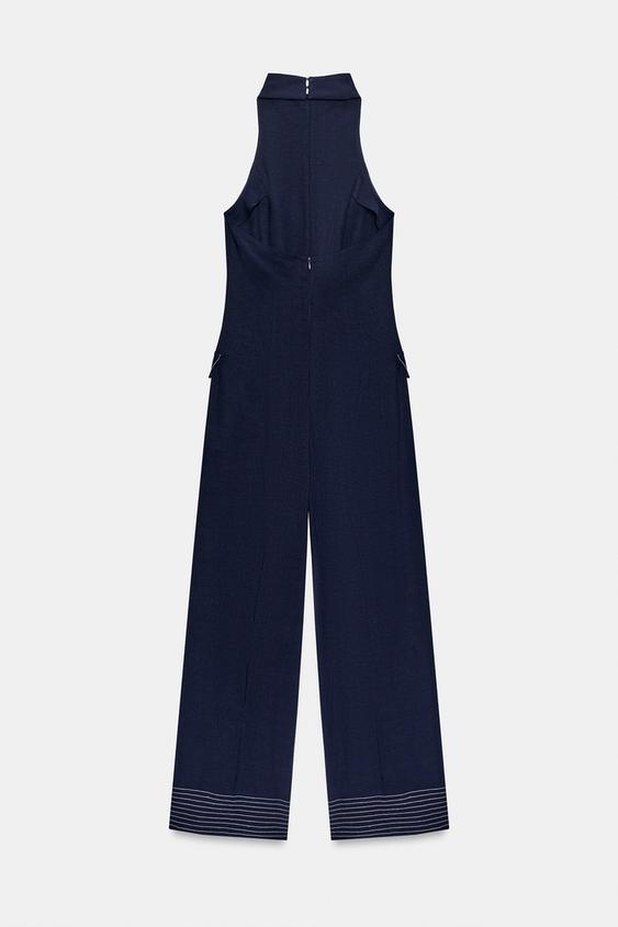 COMBINAISON HALTER LISERÉS CONTRASTE - Bleu encre de Zara - Image 6