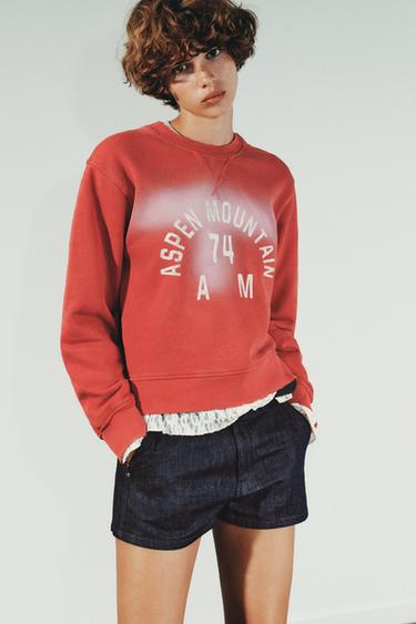 FADED-EFFECT SWEATSHIRT WITH SLOGAN - Red by Zara