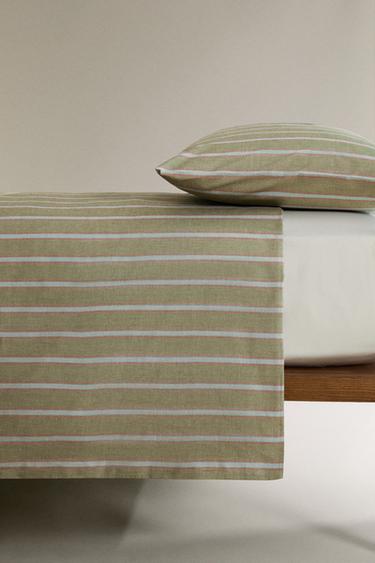 STRIPED PERCALE DUVET COVER (300 THREAD COUNT) - Green by Zara - Image 2