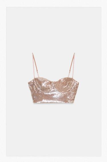 SEQUINNED BRALETTE TOP - Beige-pink by Zara