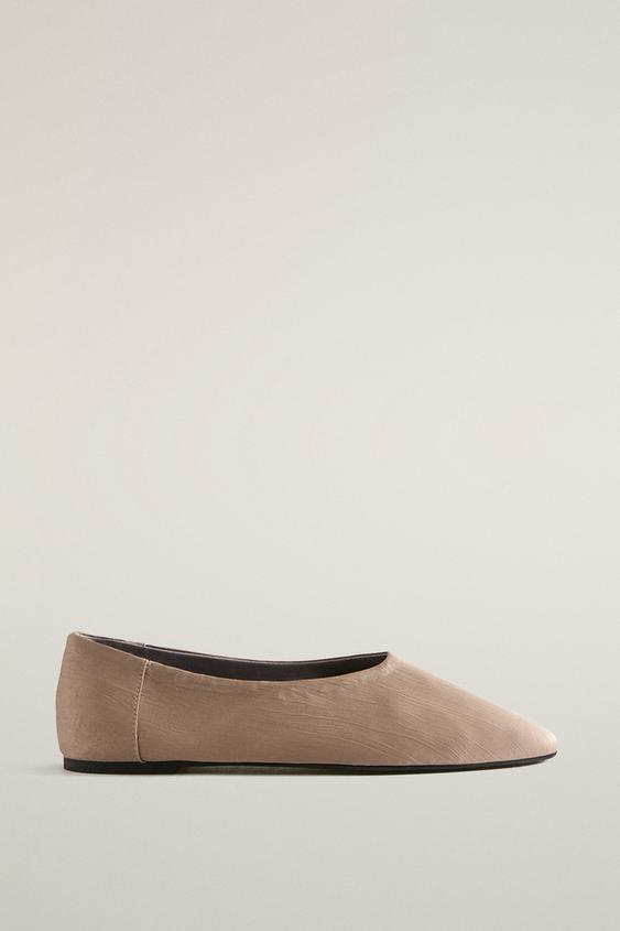 Zara SATEEN BALLET FLATS - Brown - Image 0