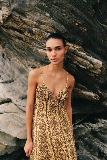 MIDI DRESS WITH CUTWORK EMBROIDERY AND CUT-OUT DETAIL - Brown by Zara - Image 3