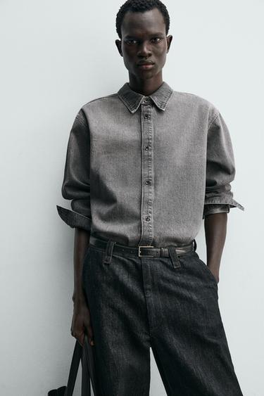 WASHED RELAXED FIT DENIM SHIRT - Grey by Zara - Image 4