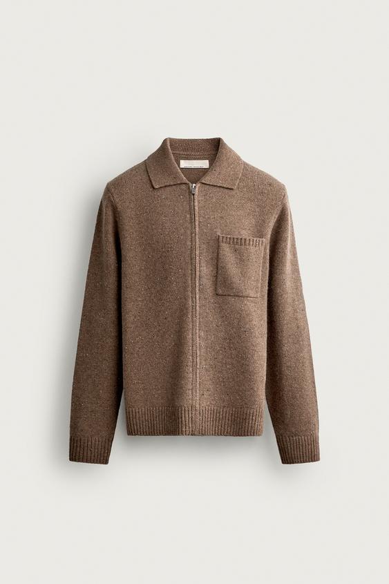 GILET EN MAILLE ZIPPÉ - Marron clair de Zara - Image 5