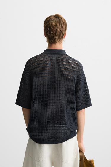 POLO EN MAILLE AJOURÉE - Gris anthracite de Zara - Image 2