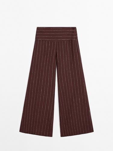 Pantalón wide leg tiro alto lino - blanco de Zara