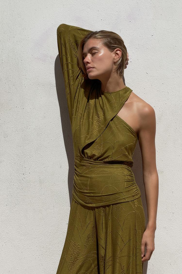 アシンメトリー ジャカード トップス - オリーブグリーン | ZARA Japan 