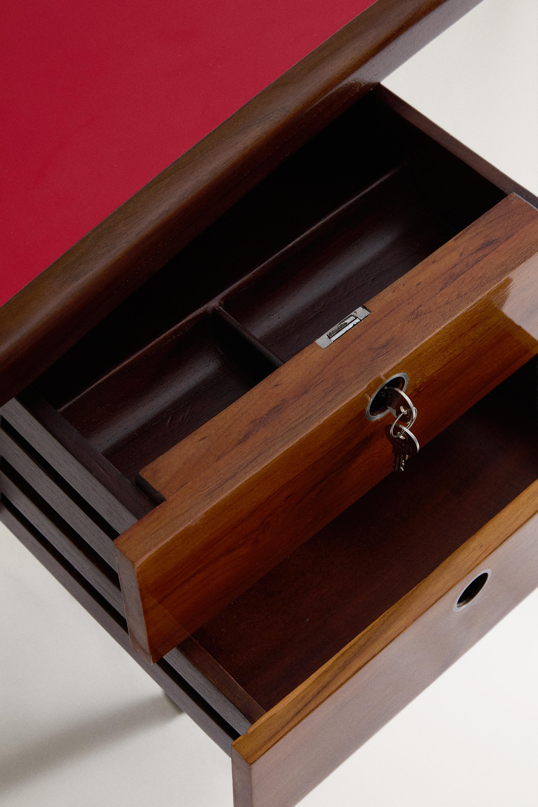 BUREAU EN BOIS DE TECK BRILLANT