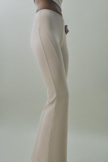 Zara INTERLOCK FLARE PANTS - Stone