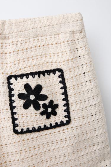 CROCHET KNIT BERMUDA SHORTS WITH TOPSTITCHING - Ecru by Zara - Image 2
