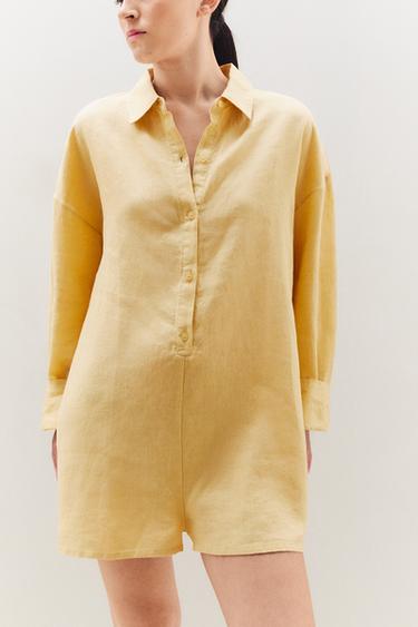 LINEN JUMPSUIT WITH BUTTONS - Yellow by Zara - Image 5