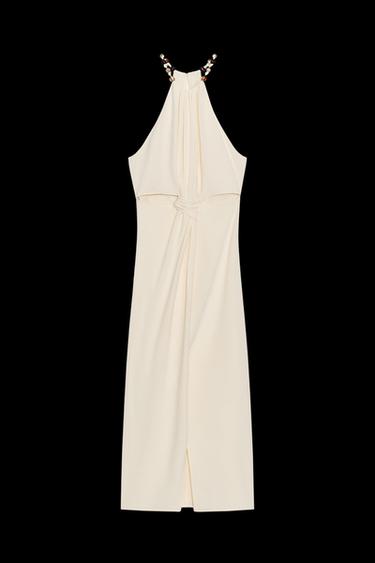 Zara KNOT CUT OUT MIDI DRESS - Yellow - Image 0