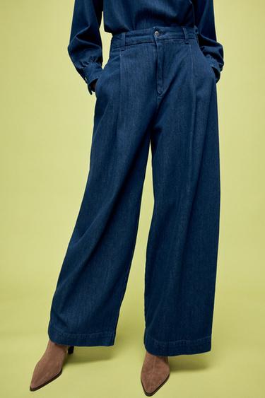 Zara Z1975 PLEATED BALLOON JEANS WITH HIGH WAIST - Blue