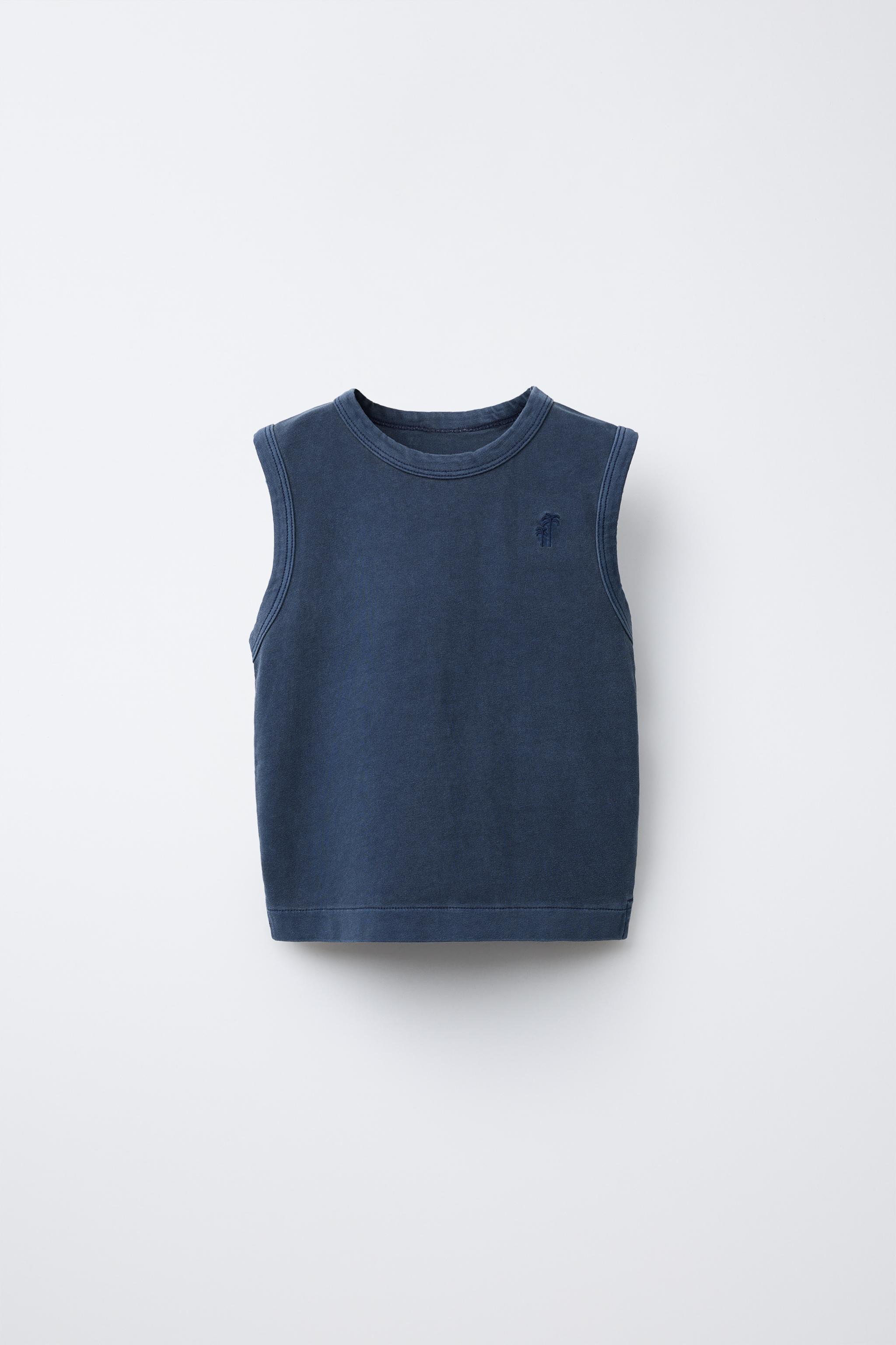 GARMENT DYE EMBROIDERED SLEEVELESS T-SHIRT - Sand | ZARA Canada