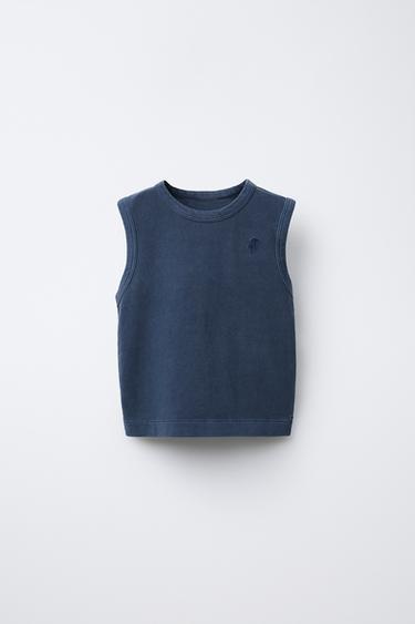 CAMISETA SISA GARMENT DYE BORDADO - Marino de Zara - Imagen 0