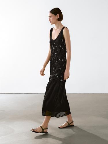 Zara Long dress with beading - Black