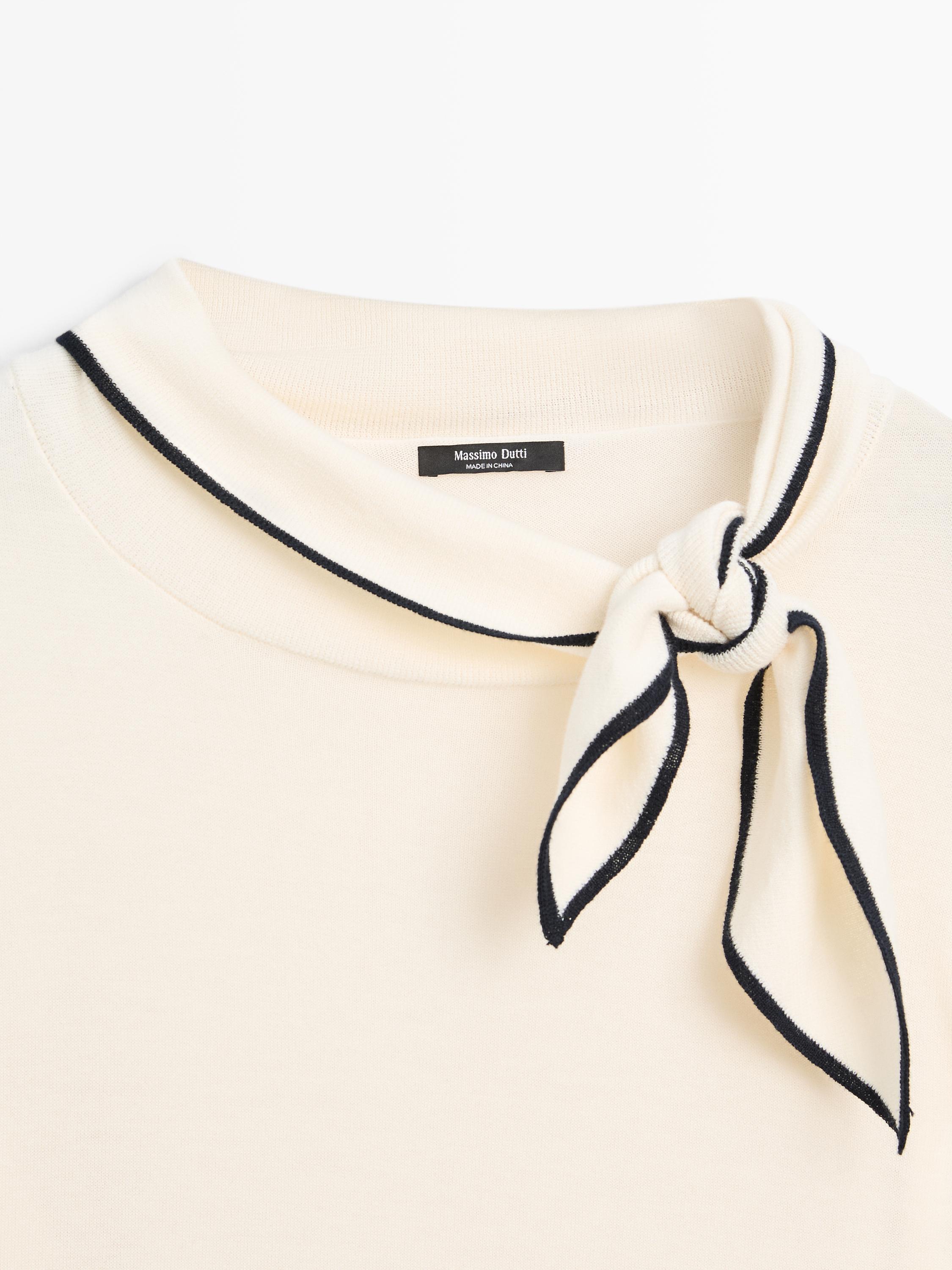 100% cotton knit sweater with scarf detail