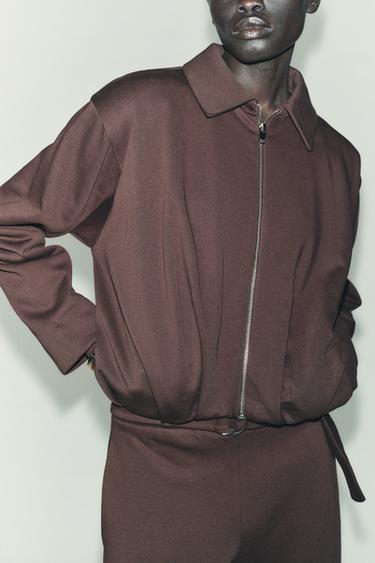 PLEATED FLEECE BOMBER JACKET - Chocolate by Zara