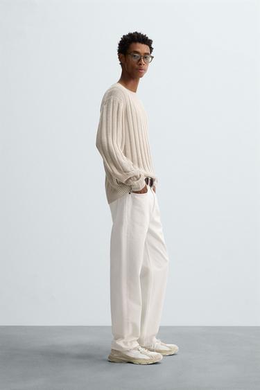 100% LINEN RIBBED SWEATER - Stone by Zara - Image 3