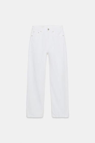 Zara TRF MOM FIT HI-RISE JEANS - White