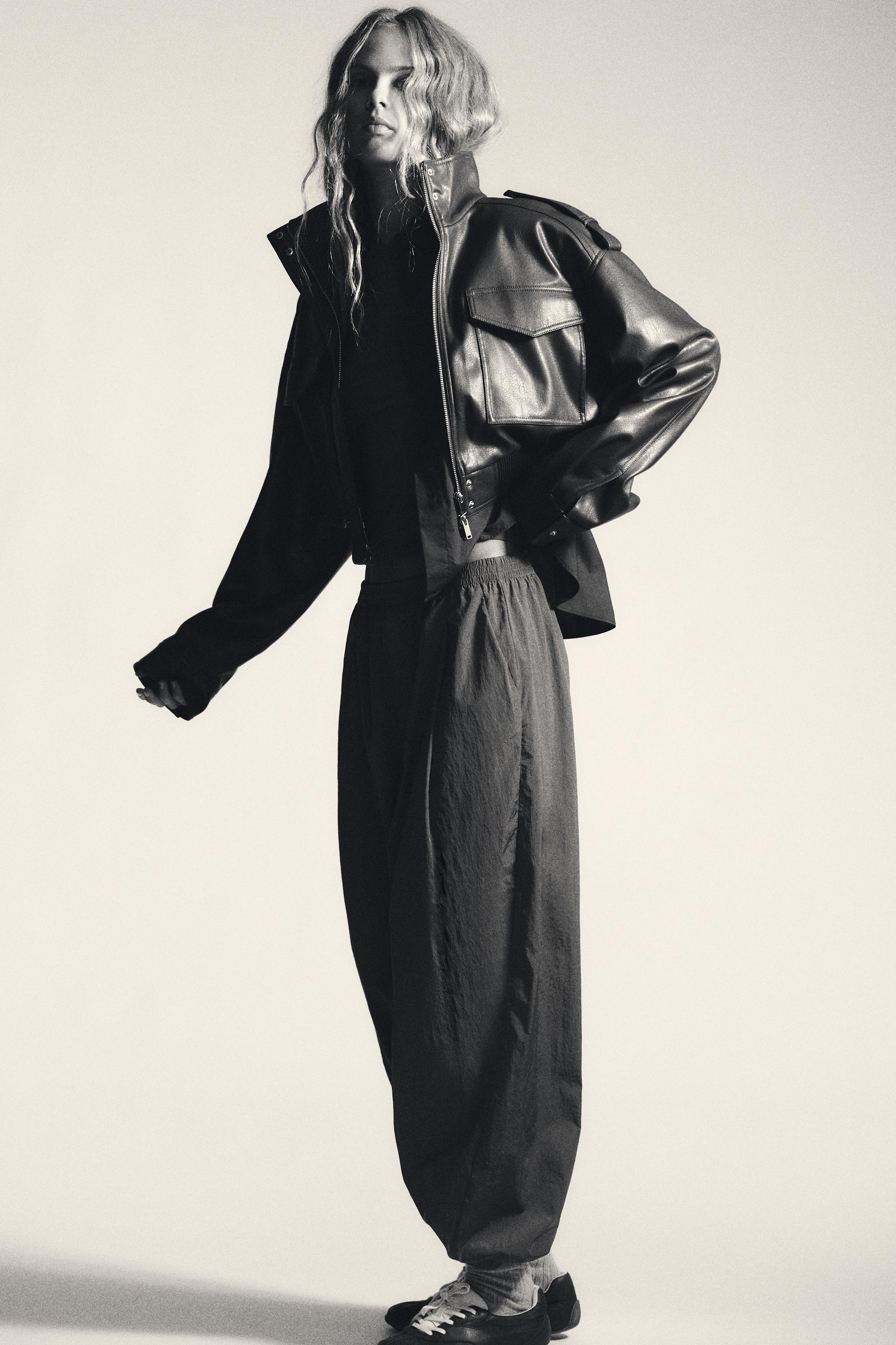 FAUX LEATHER CROPPED JACKET