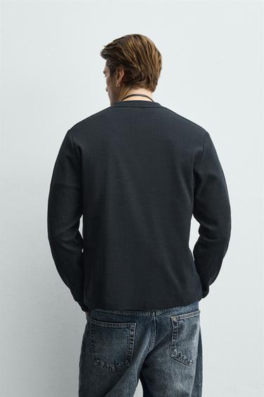 TEXTURED HENLEY T-SHIRT - Navy blue by Zara - Image 2