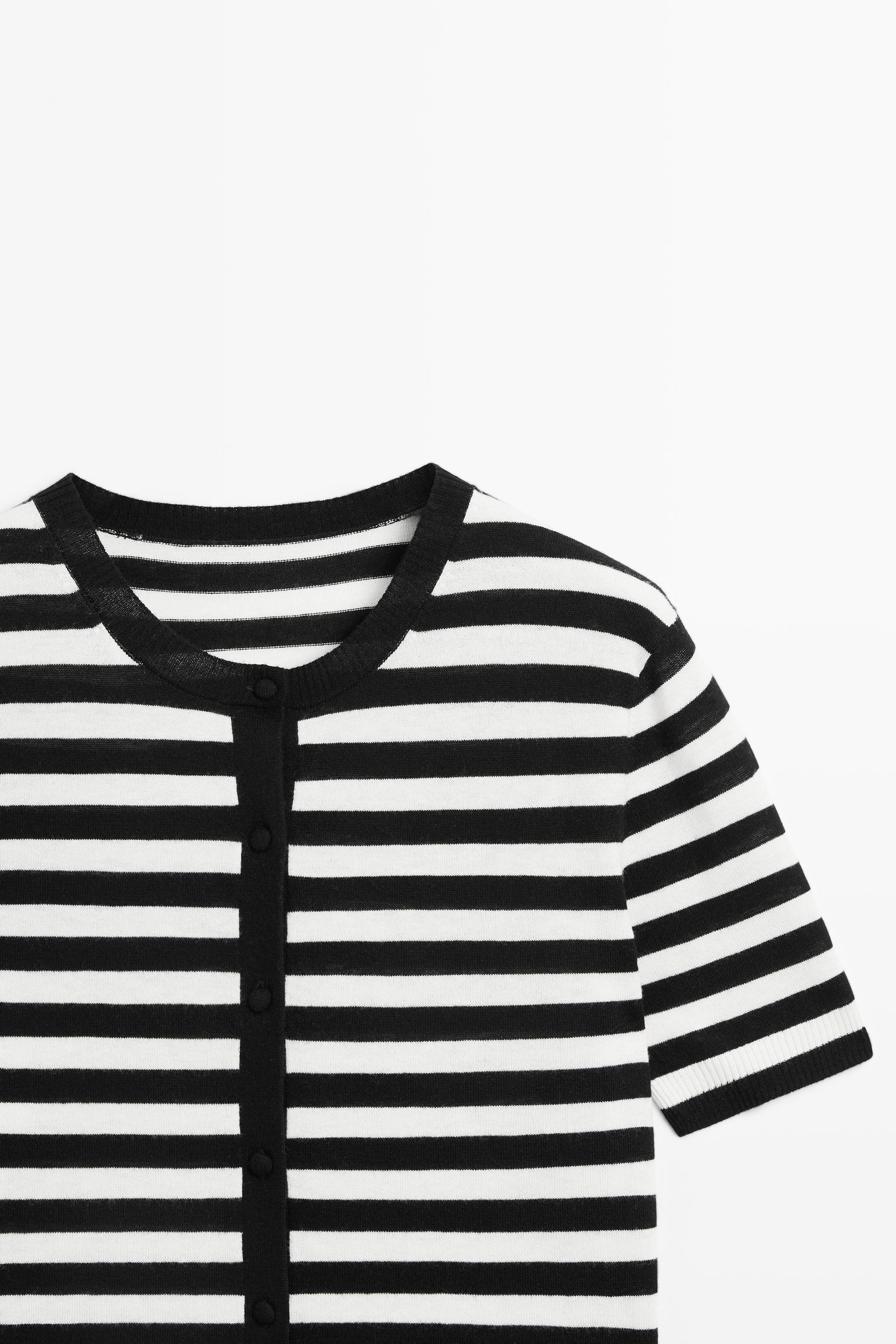 Striped short sleeve knit cardigan