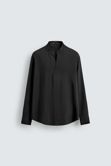Zara FLOWY POLO SHIRT - Black