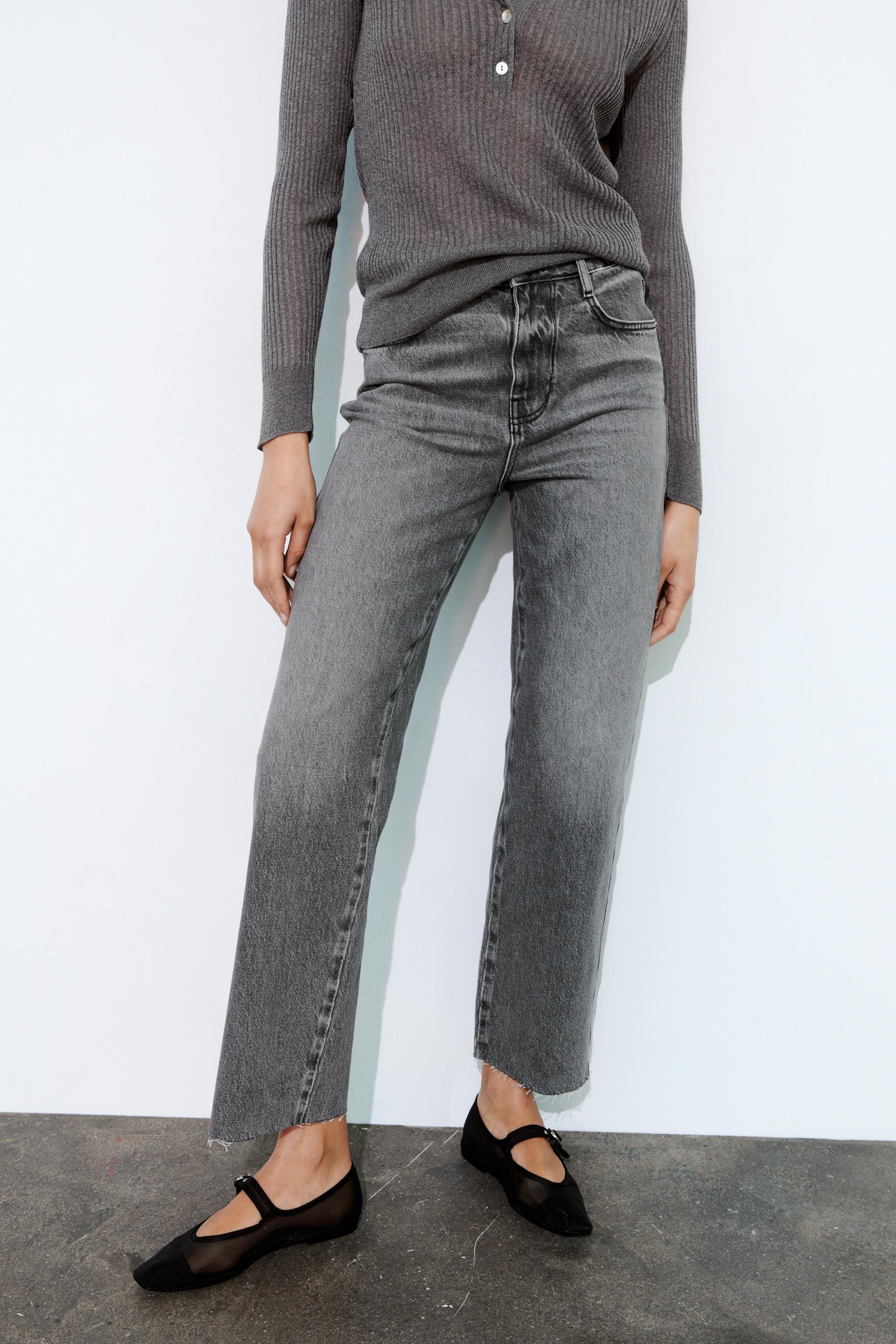 Z1975 STRAIGHT HIGH-WAIST CROPPED JEANS - Grey | ZARA Spain