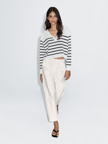 Jersey rayas cuello marinero - Blanco de Zara - Imagen 0