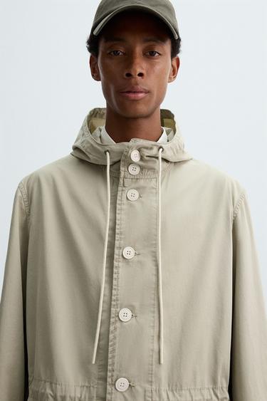 PARKA LÉGÈRE COURTE EN COTON - Vert gris de Zara - Image 4