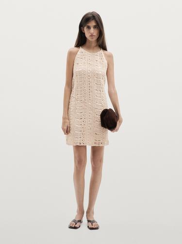Zara Short openwork dress with metallic detail - Beige