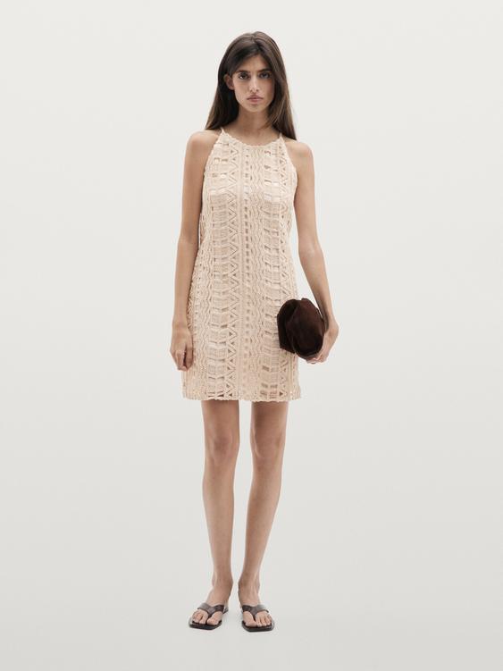 Short openwork dress with metallic detail