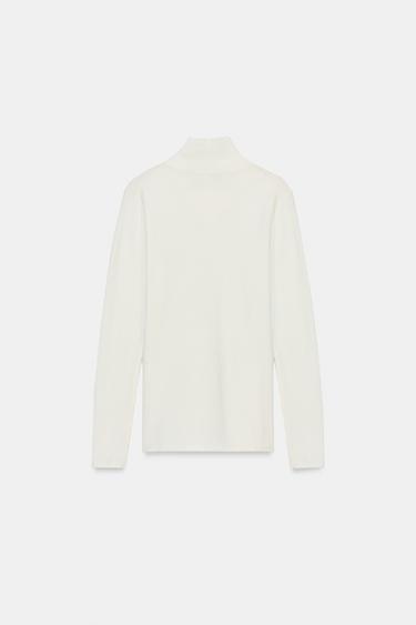 PULL EN MAILLE MÉLANGE LAINE COL MONTANT CROISÉ - Écru de Zara - Image 4