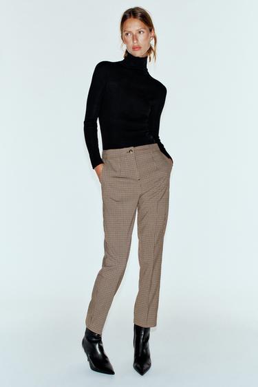 PANTALÓN TOBILLERO TIRO ALTO - Marrón / Crudo de Zara