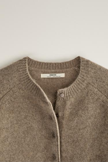CASHMERE BUTTON SWEATER — Brown / Taupe 2
