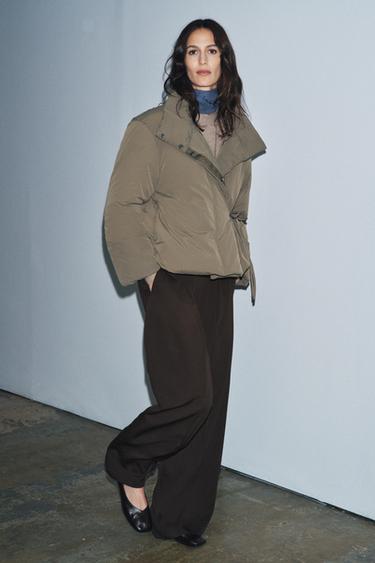 Zara QUILTED JACKET WITH TIES ZW COLLECTION - Gray marl