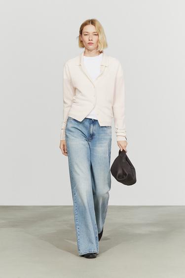 Zara 100% cashmere knit polo collar cardigan - Ecru - Image 0