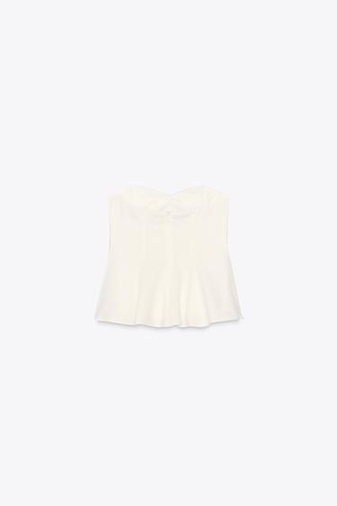 TOP EN LIN BUSTIER - Blanc cassé de Zara - Image 4