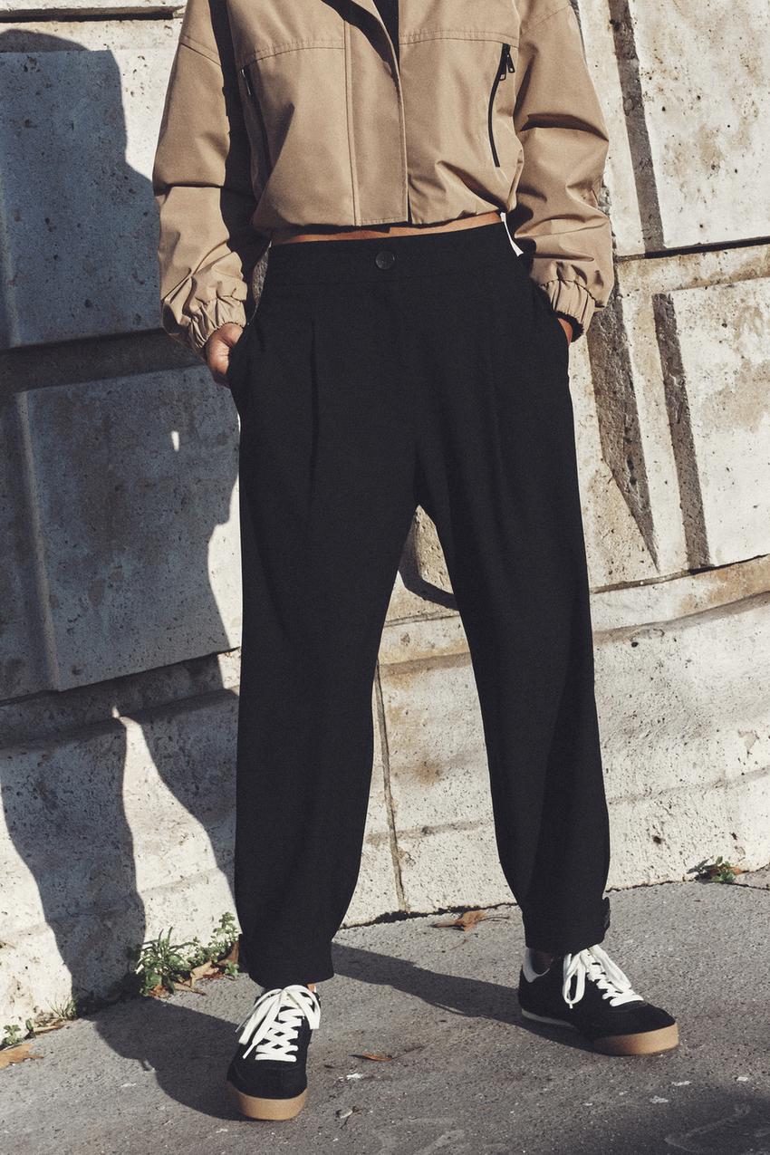 STRAIGHT FIT TROUSERS WITH BELT - Stone