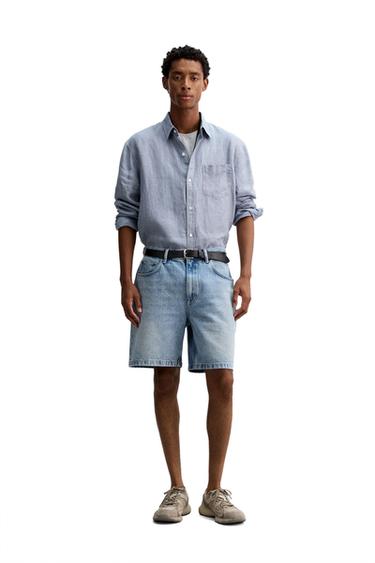 REGULAR FIT DENIM BERMUDA SHORTS - Light blue by Zara