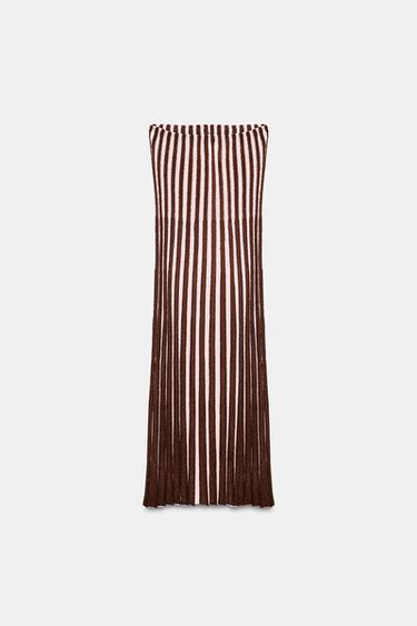 TEXTURED STRIPED PLEATED SKIRT - Brown Stripes by Zara - Image 5