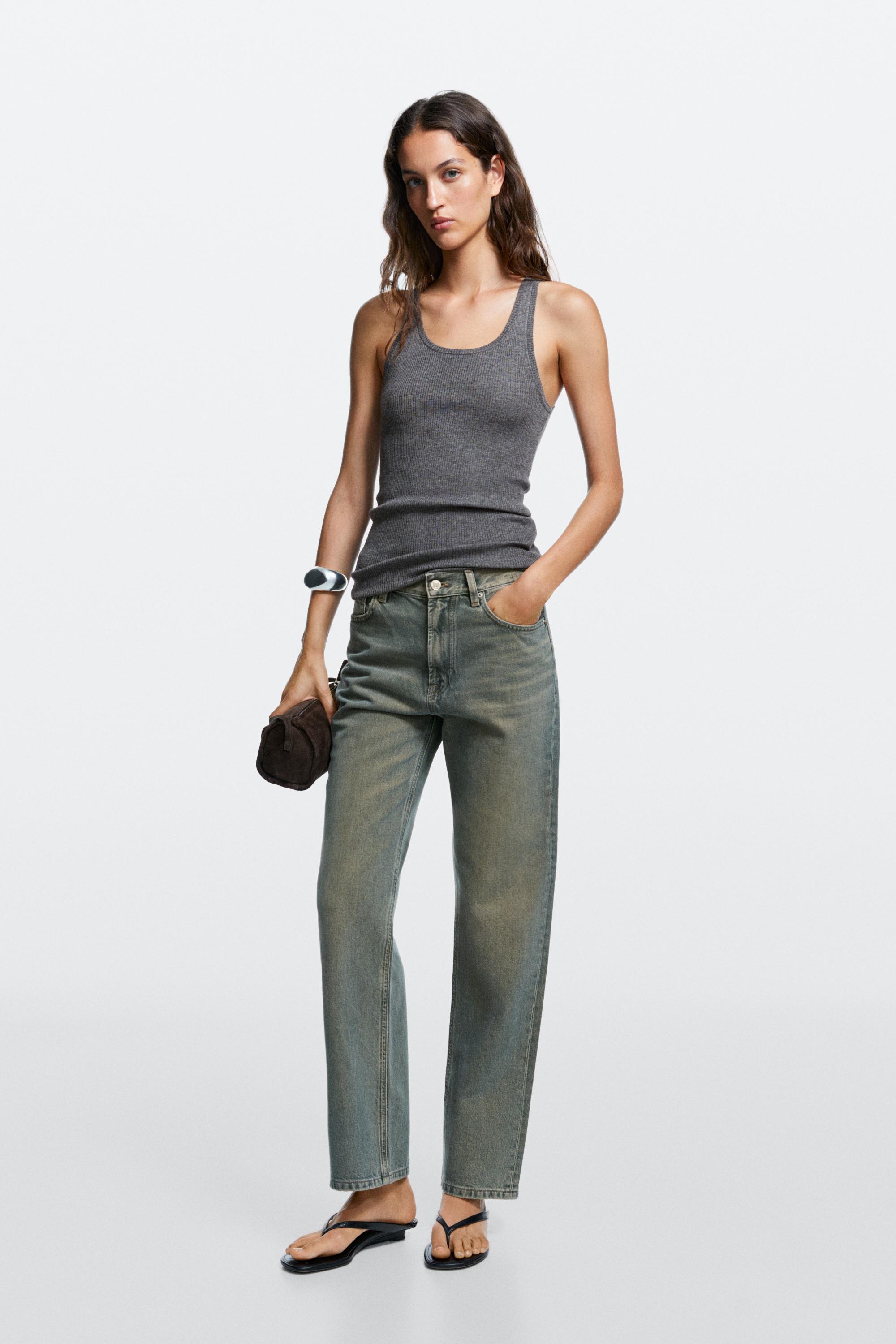High-waist straight-leg jeans — tundra