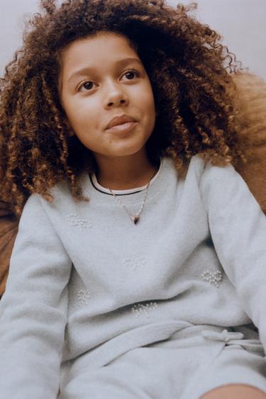 SOFT TOUCH FAUX PEARL BOW T-SHIRT - Pearl grey by Zara