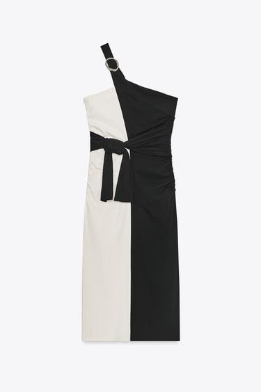 VESTIDO MIDI COMBINADO NUDO - Blanco / Negro de Zara