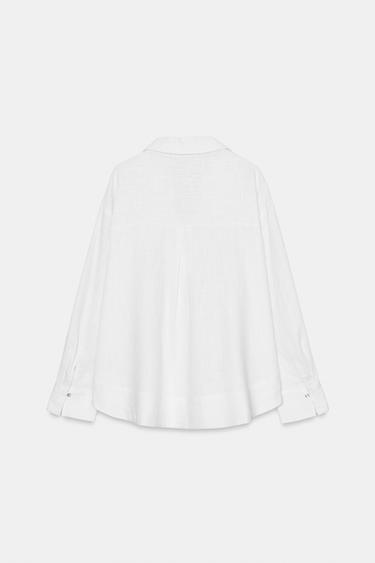 BLOUSE EN LIN À COL POLO - Blanc de Zara - Image 11