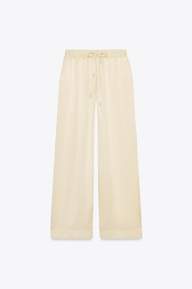 PANTALON PYJAMA EN SOIE 100 % ZW COLLECTION - Beige de Zara - Image 1