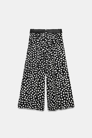PANTALON JUPE-CULOTTE À POIS AVEC CEINTURE - Noir / Blanc de Zara - Image 8