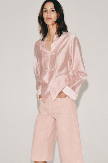Zara ZW COLLECTION MID-RISE DENIM SHORTS - Pink